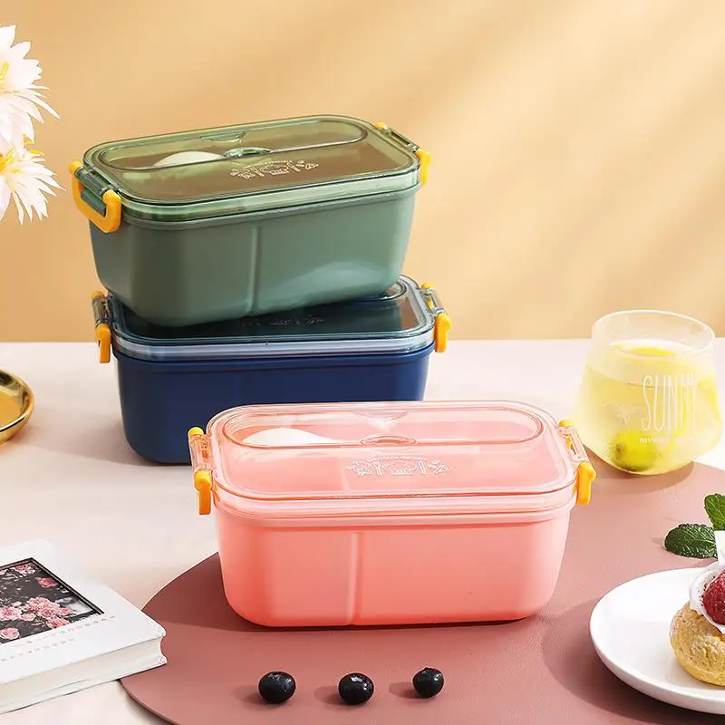 1200ML BPA-Free Portable Microwave Lunch Box Cutlery Simple Partition Plastic Lunch Box for Students Office Workers Plastic Lid