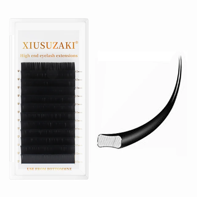 XIUSUZAKI Flat Ellipse Eyelash Split Tips Matte Gray Black Color Super Soft Gentle Natural Eyelash Extension eyelash trays
