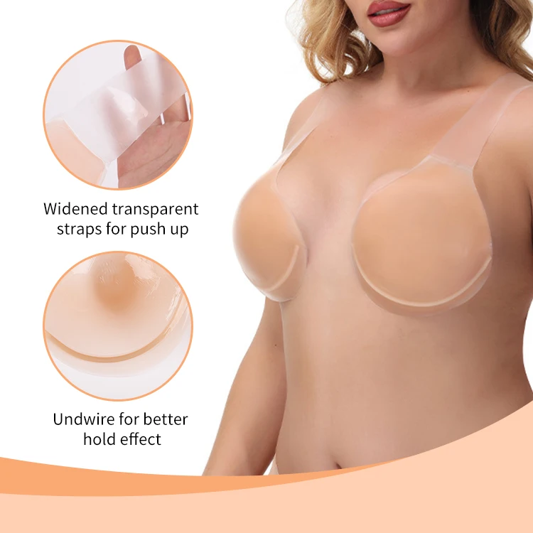 XinQi Push up Underwire Invisible Backless DDD Size Plus Size Silicone Sticky Bra Big Cup Size