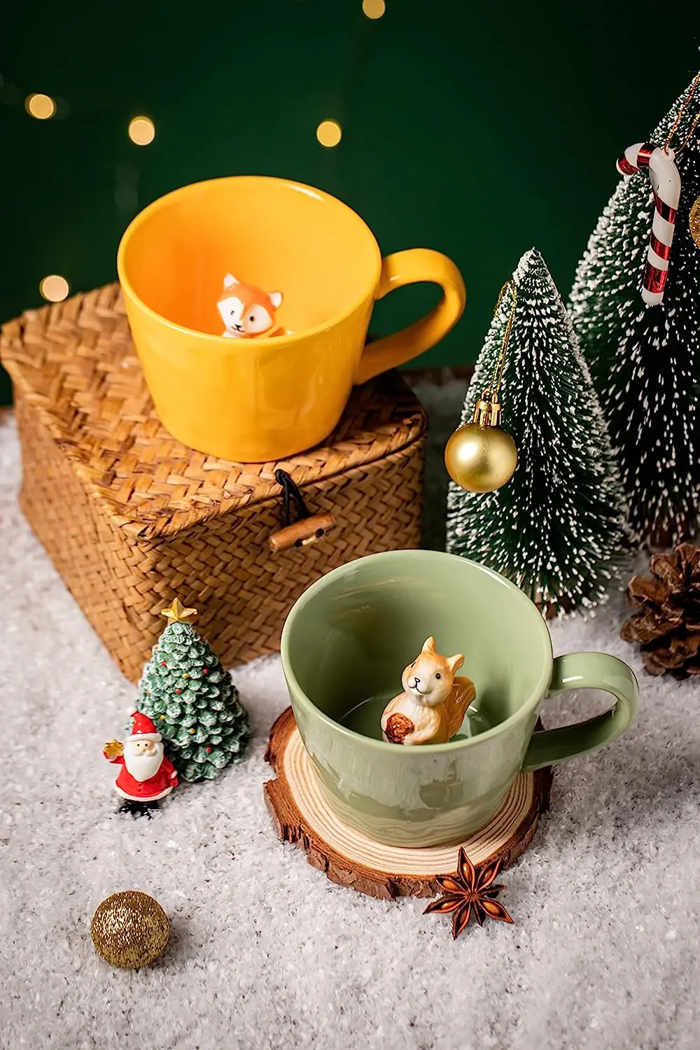 Kaffeebecher Mit Eichhörnchen & Rotkehlchen-Motiv – Inkl. Geschenkbox, Mikrowellengeeignet – Süßes Tier-Tassen-Set