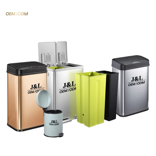 2024 OEM J&L Custom 50L Automatic 64 Gallon Sensor Recycle Cans Stainless Steel Kitchen Smart Dustbin Garbage Waste Trash Bins