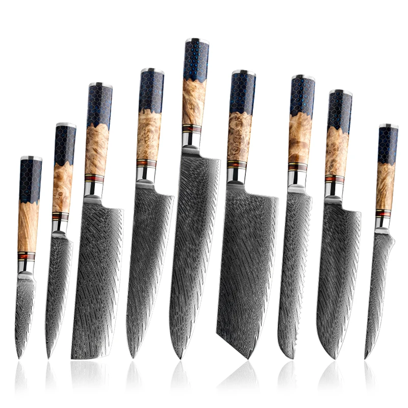 Grandsharp Professional Damascus Knife Set AUS10 High Carbon