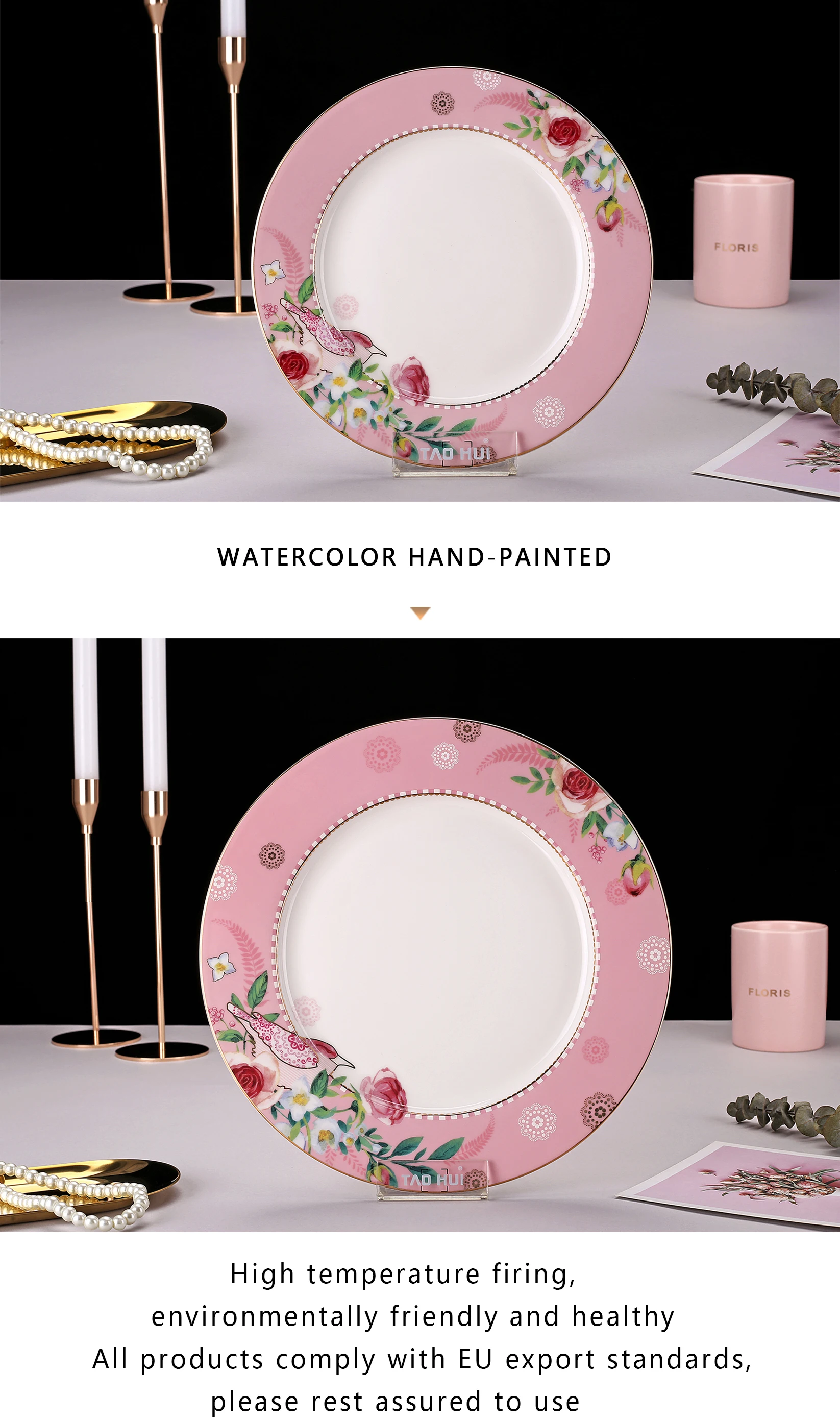 Elegant porcelain 8'' and 10.5'' wonderland rabbit pattern gift and home use bone china dinner plate for home details