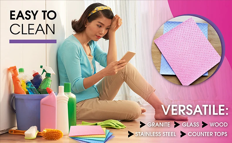 Custom Printed Reusable Kitchen Absorbent Dishcloth German Wood Pulp Cotton Eco-Friendly Extra Durable Cleaning Dishcloth