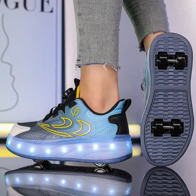 SeeMore Kids Kick Out Wheeled Shoes,4 Quads Wheels Roller Shoes