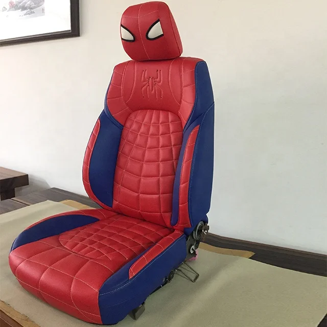 Spider Man Red Car Seat Covers Luxury PVC Upholstery