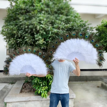 100*55cm Large Peacock Feather Fans/White 2024 Marabou Feather Fans/Wall Decoration Fan