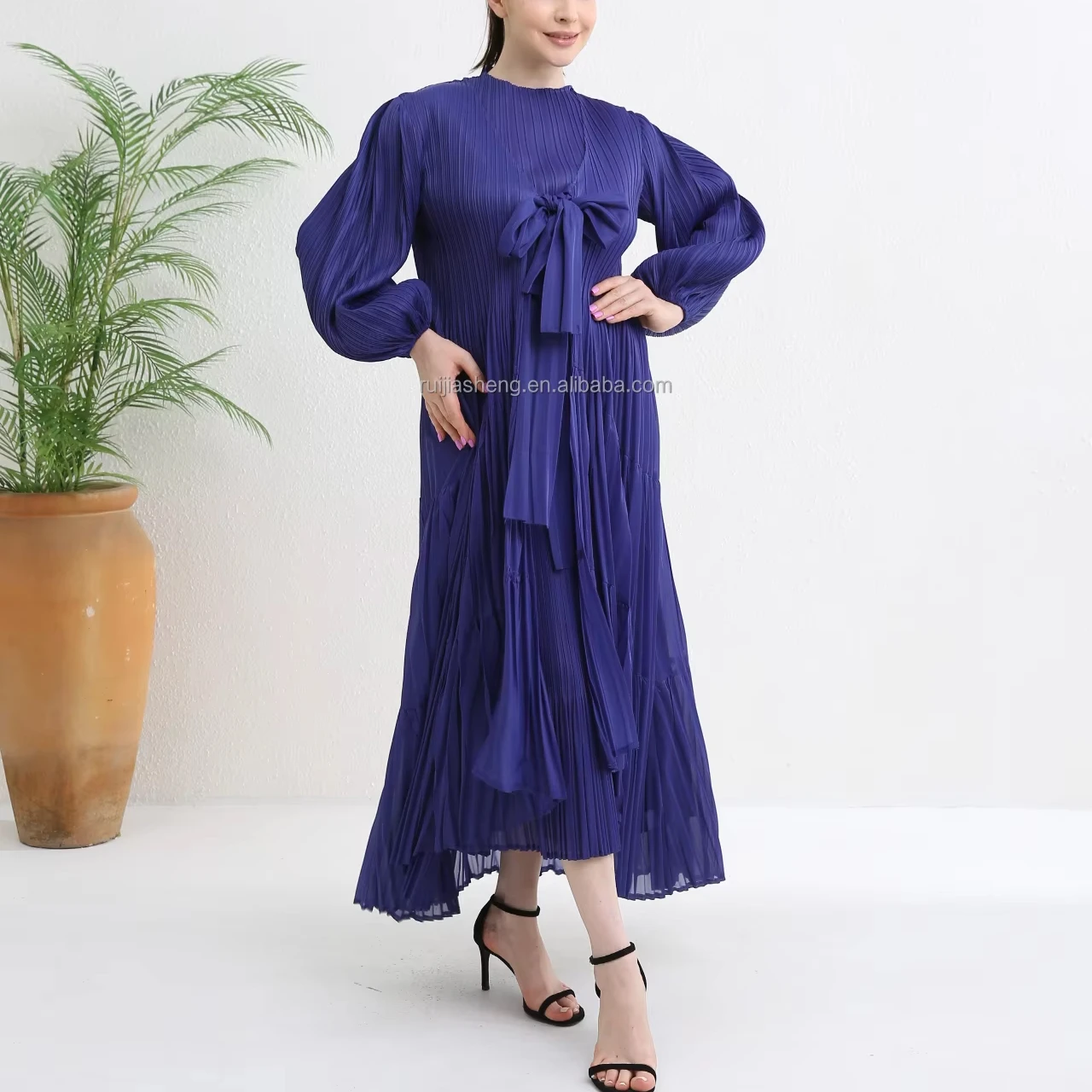 Modern Church Winter Dresses For Church Miyake 2025 Latest Lake Blue Pleated Modest Church Dress Designer Bishop Sleeved Piece Sets For Plus Size Solid Pattern Spring| Modern Church Winter Dresses For Church Miyake 2025 Latest Lake Blue Pleated Modest Church Dress Designer Bishop Sleeved Piece Sets For Plus Size Solid Pattern Spring|