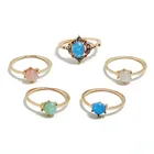 VRIUA Shiny Diamond-Encrusted Candy-Colored Ring Opal Joint Ring 5-Piece Ring