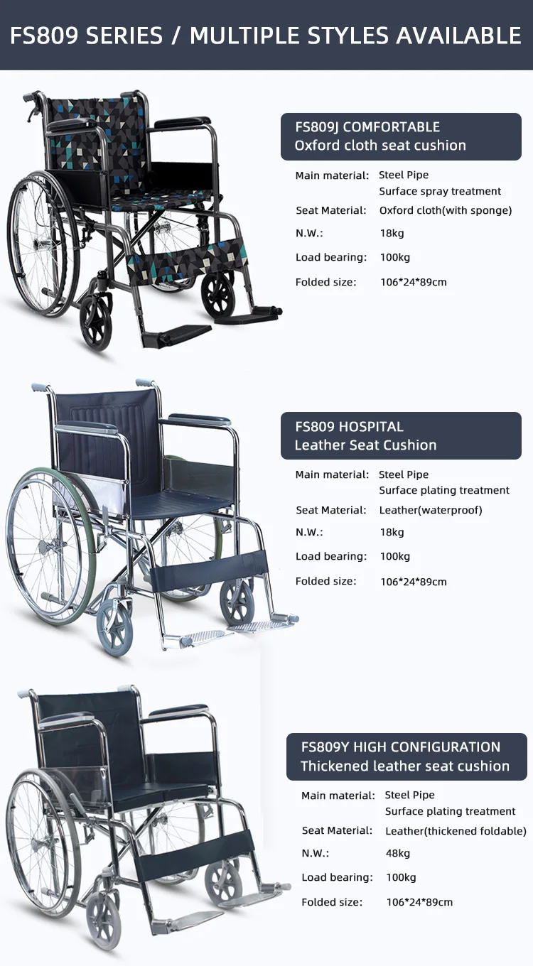Wheelchair Supplier Price Fs809 Wheel Chair Fold Home Hospital Portable