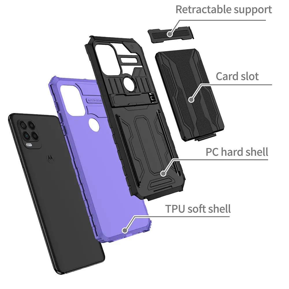 Laudtec Sjk961 Shockproof Phone Case Folding Holder Card Camera Lens Protection Skin Friendly Shell For Motorola G Stylus 5G supplier