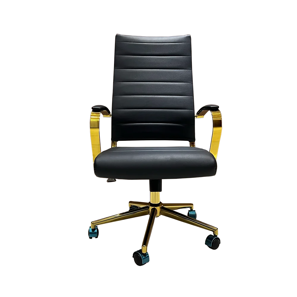 Black Pu Leather Executive Chair Furniture Golden Chromed Metal Frame