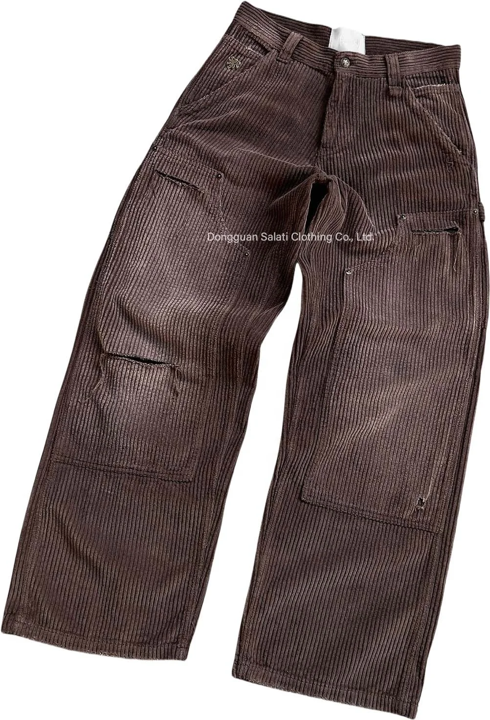 Salati Trouser Hombr Streetwear Sun Faded Acid Wash Oversized Corduroy Loose Wide Leg Double Knee Carpenter Baggy Cargo Pant Men gallery 3