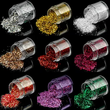 OMG 24 colors Mixed designer luxury bulk nail art decals sequin glitter shapes colored pigment powder set for nail polish