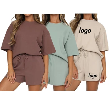 Custom Women Casual Clothing Manufacturer Summer Women Short Lounge Set Oversize T Shirt Jogger Shorts Set