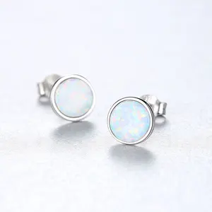 New Trendy Round Colorful Opal Stone F136 Titanium Stud Earrings for Women Anti-Allergy Titanium Body Jewelry