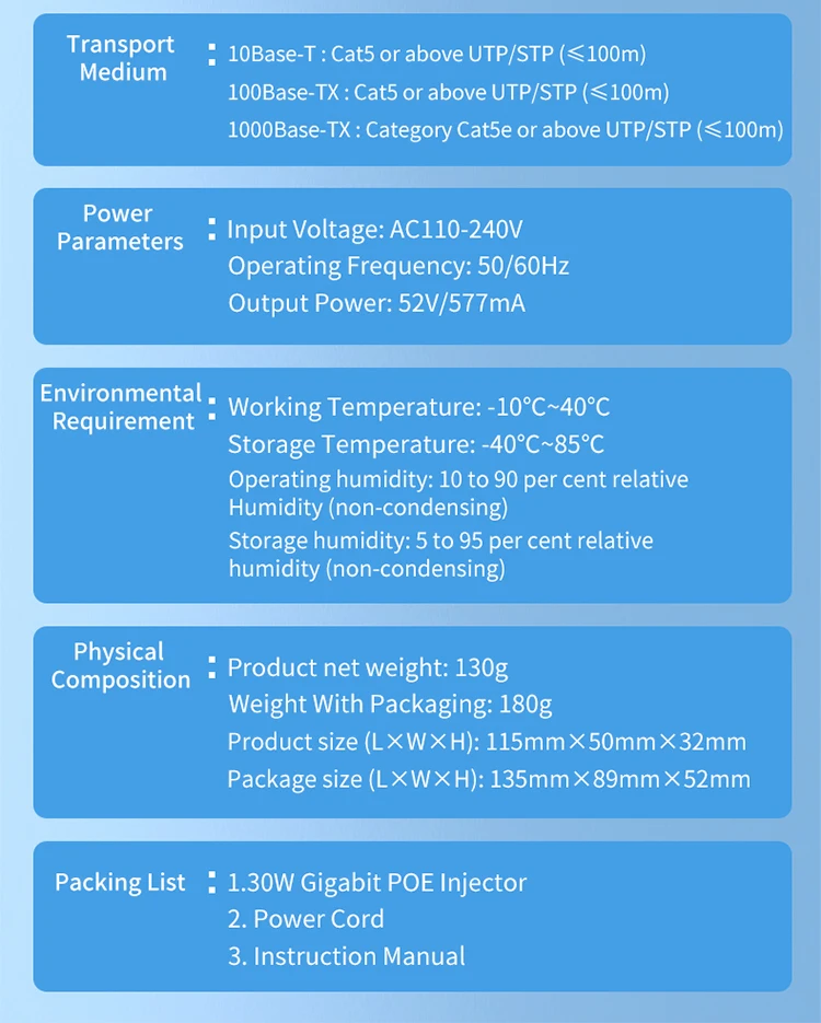 Gigabit POE Injector 30W with IEEE 802.3at/af Plug and Play 1000Mbps PoE Injector Adapter for IP Camera,Wireless AP,Surveillance