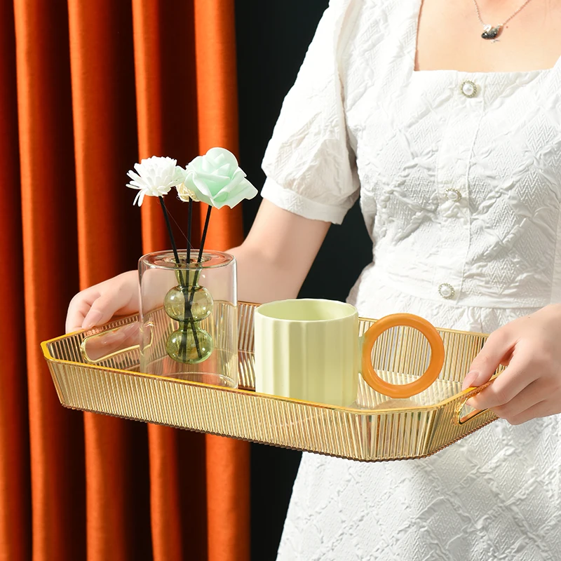 Light tray luxury rectangular household tea cup plastic living room creative handle water cup tea tray