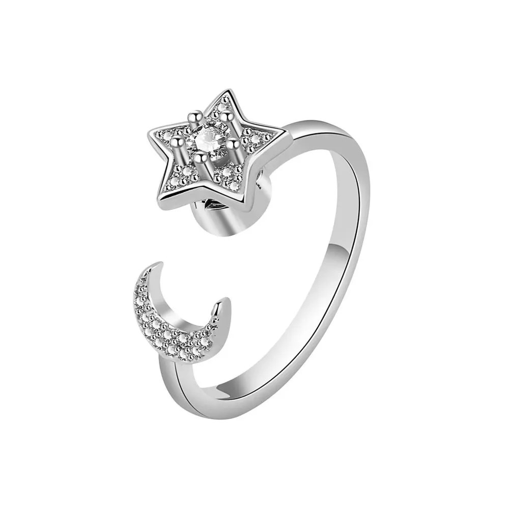Adjusting Pressure  Creative Star and Moon Ring Female Personalized Rotating Finger Ring Temperament Decompression Hand Jewelry