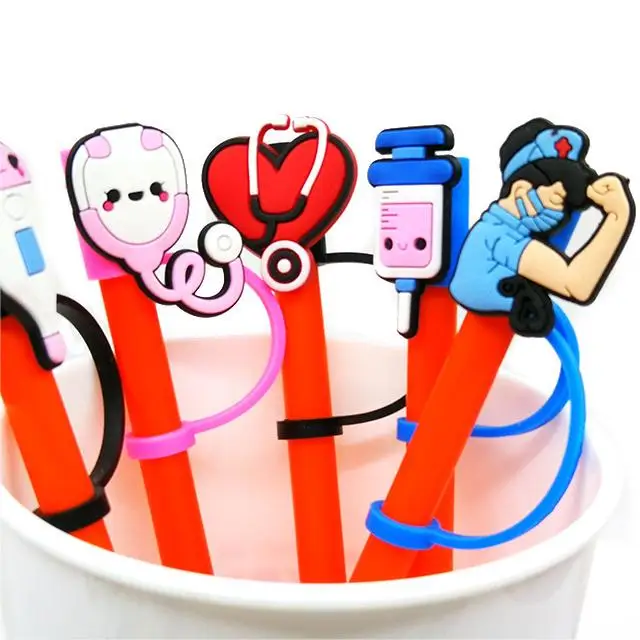 8PCS PVC Medical Heart Plastic Straw Topper Drinks Prevent