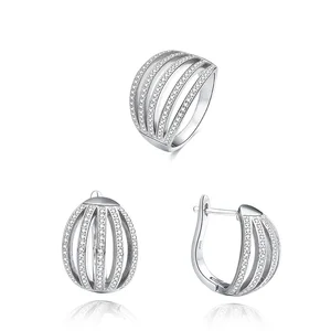 Luxury 925 Sterling Silver Jewelry Sets AAA Cubic Zirconia Ring Earrings 2-Piece Nickel-Free Wedding Engagement Anniversary Gift