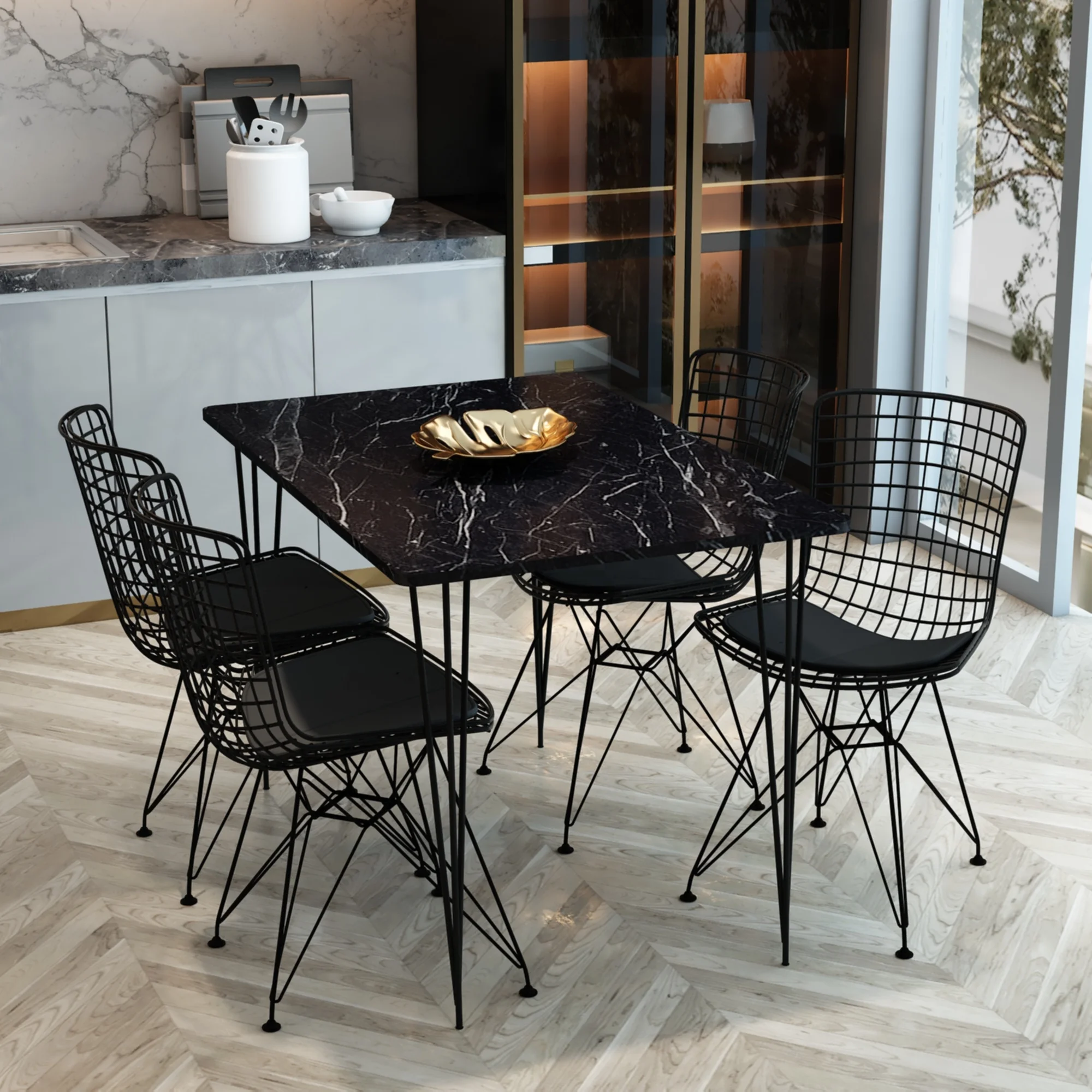 Kitchen Table Set Dining Table Living Room Furniture Garden Table Easy Assemble Metal Leg  Modern Home Furniture Made in Turkey