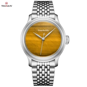 ODM Luxury Natural Tiger Eye Stone Watches Japanese Automatic Mechanical Stainless Steel Men's Watch Tiger Eye Dial
