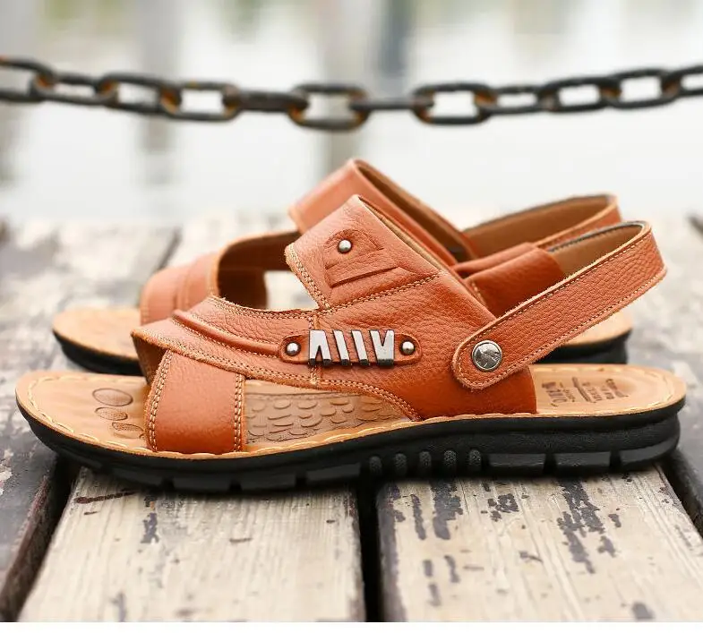 2023 Summer New Men's Sandals Fashion Genuine Leather Beach Shoes Casual Sandals