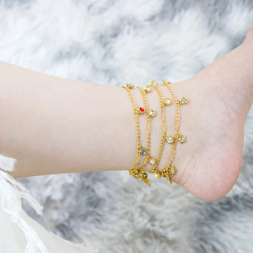 Ason 14k Gold Stainless Steel Anklet With Star And Moon Pendant For