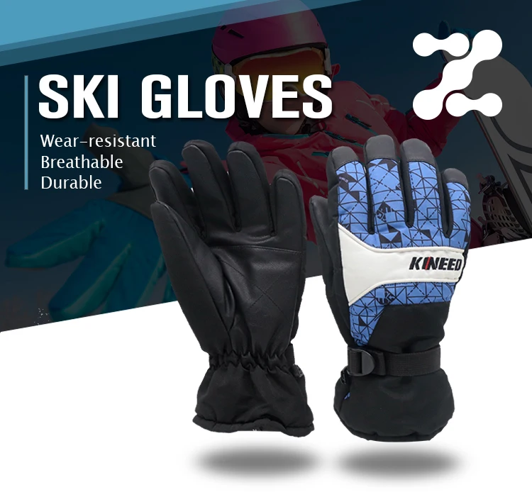 Premium warm waterproof touchscreen full finger pu palm ski gloves