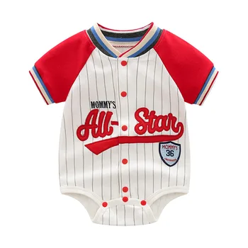 ODM/OEM Custom Cotton Baby Romper Clothes Short Sleeve Newborn boy Jumpsuits Bodysuits For 3-12 Months Boys Baseball Uniform