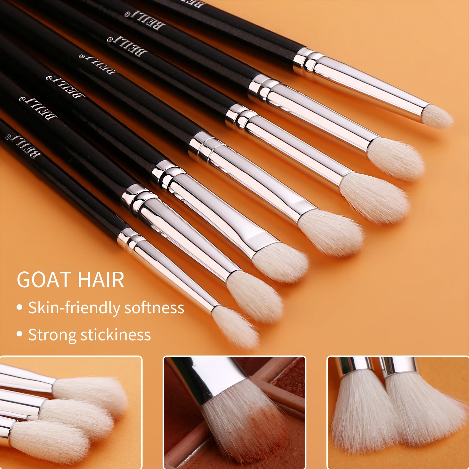 Beili Custom Logo Goat Hair Makeup Brush Set 20pcs Black Painted Wooden ...