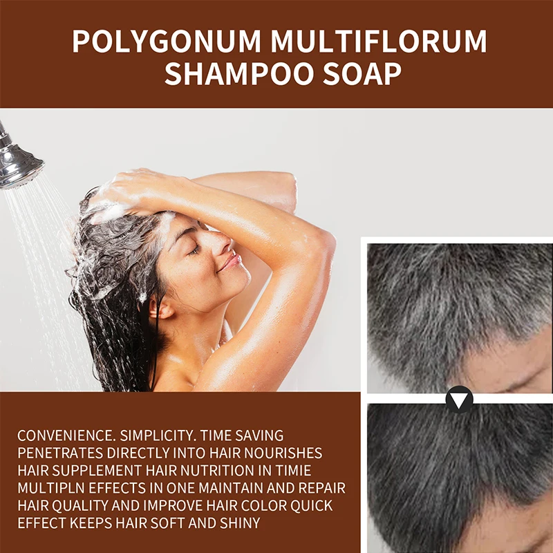 OEM Organic Grey Reverse Polygonum Multiflorum Essence Hair Darkening Shampoo Bar Soap Moisturizes Repairs Damaged Hair Solid