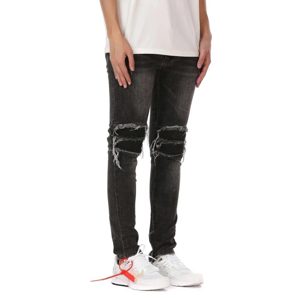 Новый стиль модные оптовая продажа обтягивающие мужские джинсовые брюки с нашивкой в виде царапин