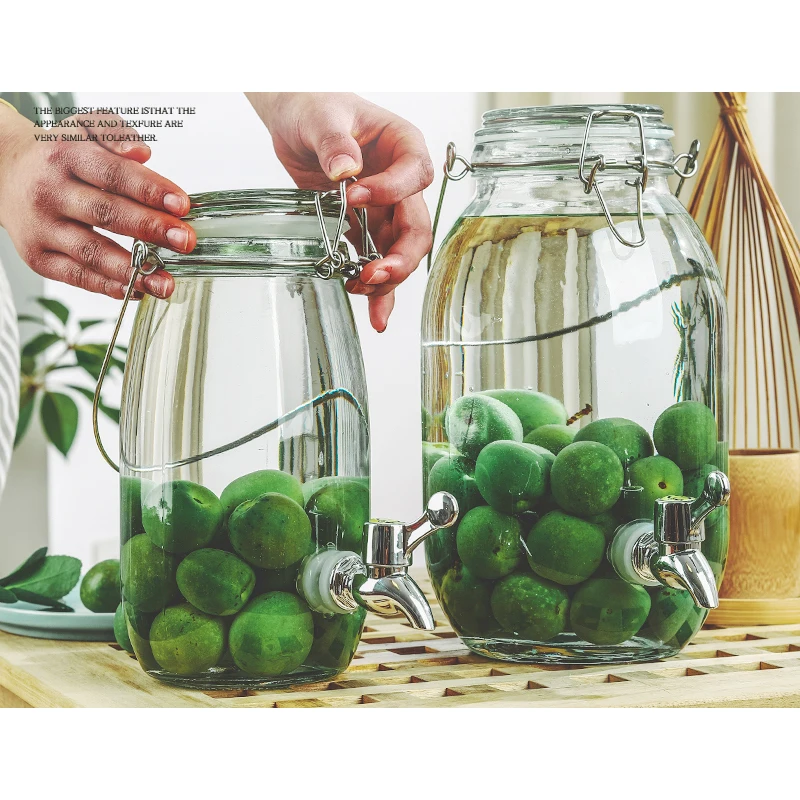 Large Handle 1500ml-5000ml Sealed Glass Jar for Food Storage Cream Honey Hermetic with Clip Lid for Self-Brewing Wine Bottle