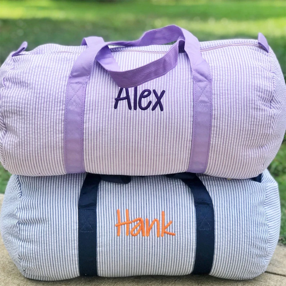 Custom Tote Camping Zipper Closure Large Capacity Seersucker Luggage Gym Travel Duffel Bag