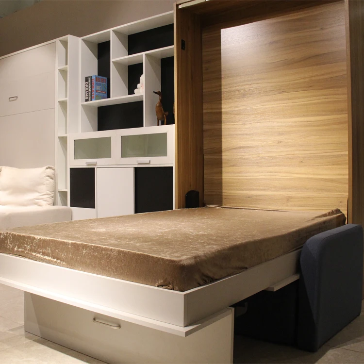 Manual Vertical Murphy Bed Hardware Kit Space Saving Hotel king Size Queen Cheap Bunk Metal Beds Frame With Sofa Connector