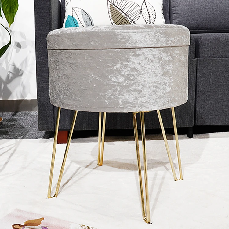 Wholesale Hot Sale Nordic Modern Pink Velvet Fabric Ottoman Legs Modern Dressing Table Step Stool Ottoman Pouf