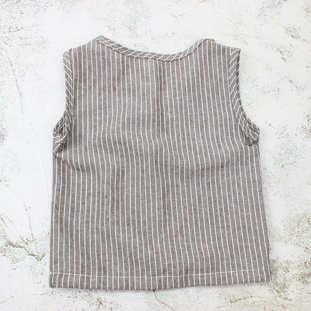 
Новая коллекция, льняная полосатая рубашка для мальчиков с индивидуальным дизайном, детская одежда, детские топы без рукавов с V-образным вырезом 