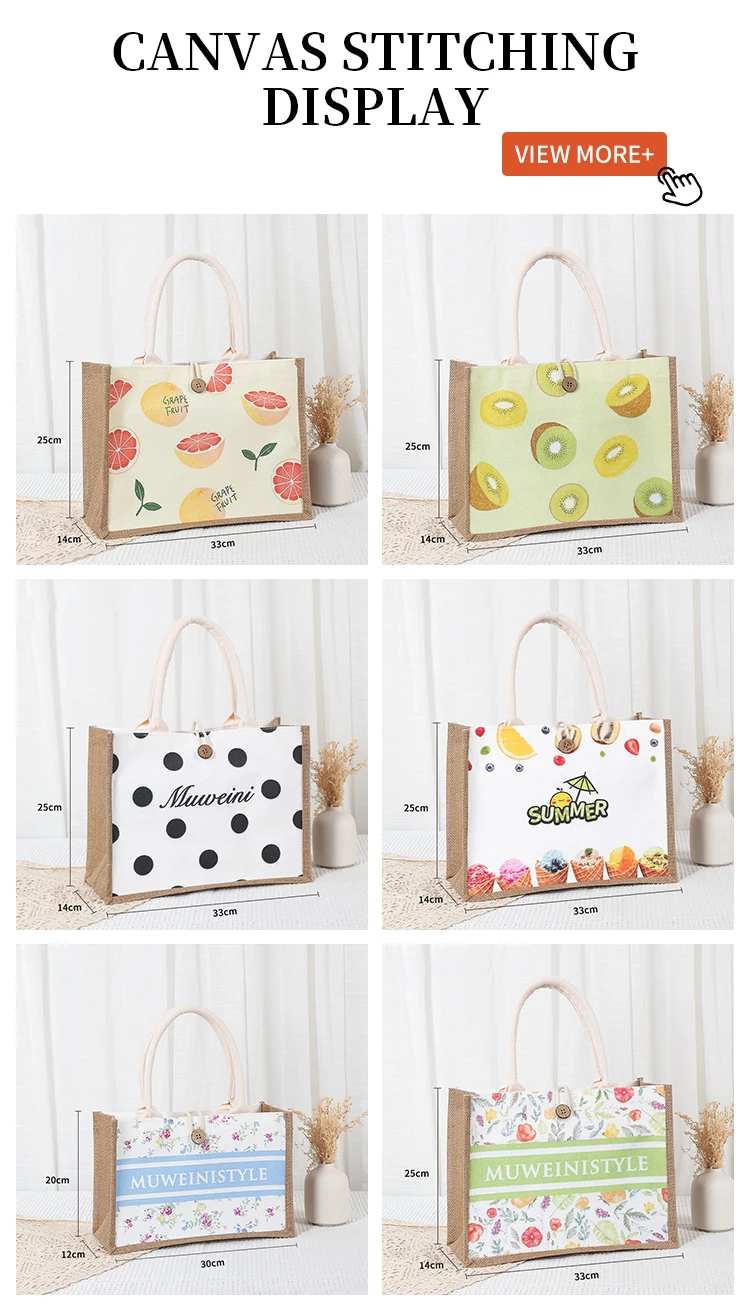 Large Jute Burlap Canvas Tote Shopping Beach Bag Black Custom Hessian