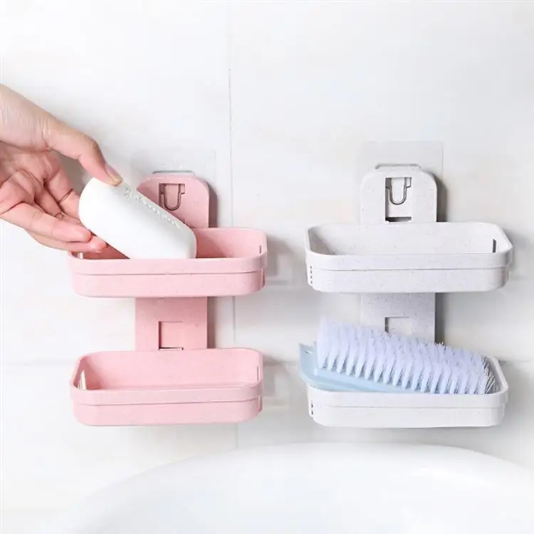 Hot Sale 2pcs Storage Shelf Bathroom Decoration Soap Rack Shower Douche Accessories Plastic Bathroom Accessories Soap Holder