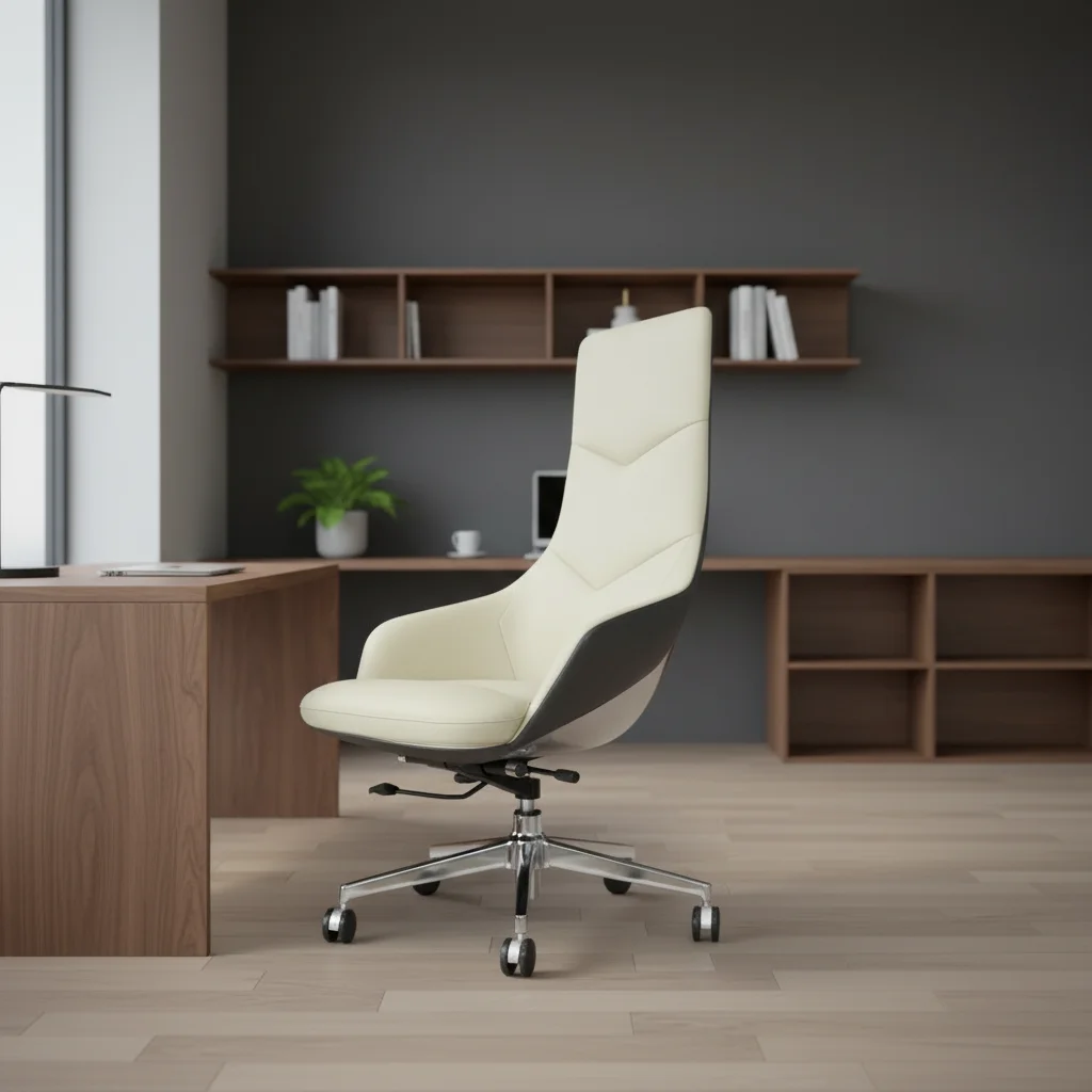 Modern Ergonomic Leather Executive Office Chair with Fixed Armrest and Adjustable Height 5