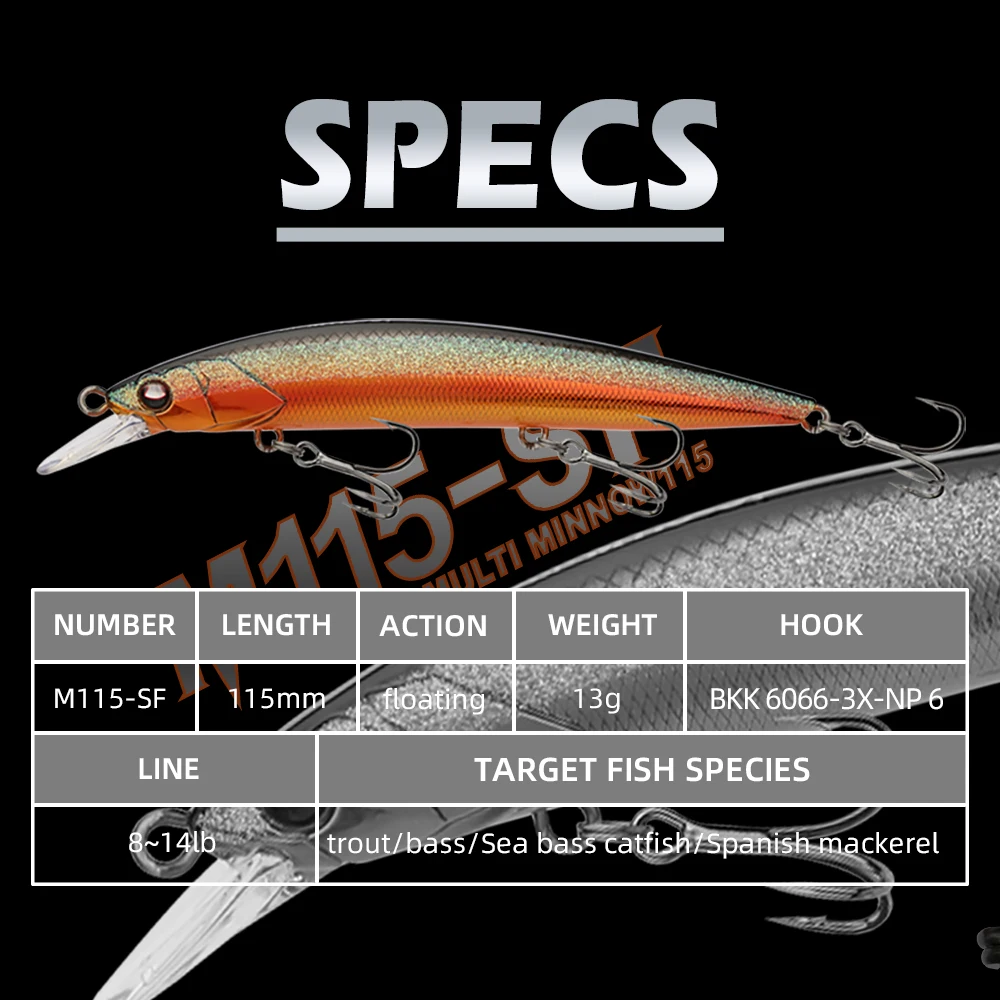 2024 RTS Floating 115mm 13g Floating  Minnow Fishing Lures Hard Baits Trout Fishing Lure