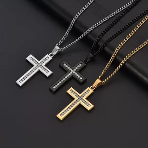 Hip Hop Stainless Steel Cross Pendants, Men's Jewelry CZ Cross Pendant, Waterproof PVD 18K Gold Cross Pendants.