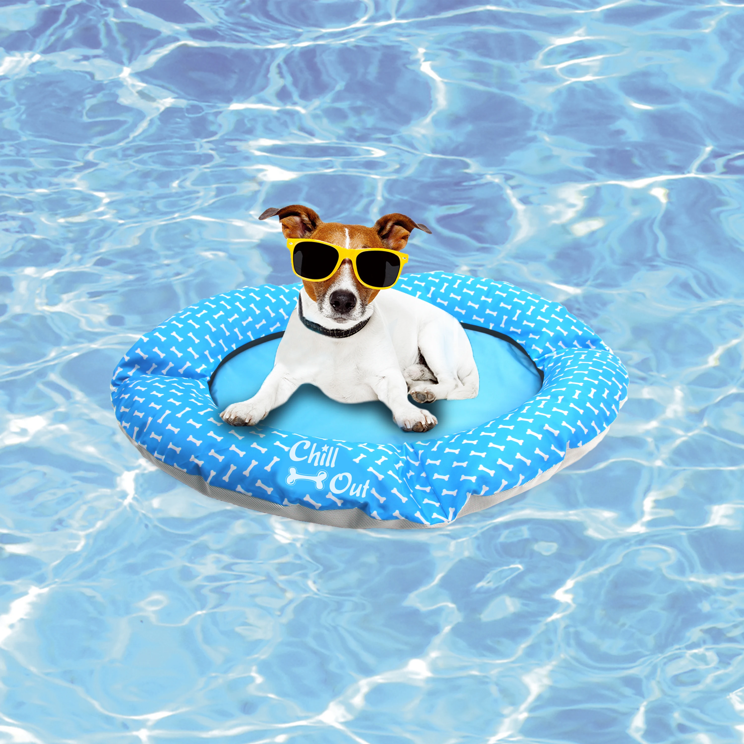AFP Large Contemporary Blue Inflatable Swimming Pool Float Floating Bed for Dogs Puppies