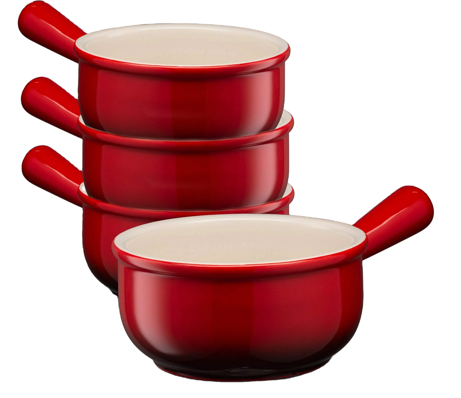 Set 4 Customized 17oz Ceramic Crock Serving Bowls Handle French Onion Soup Cereal Soup Rice Beef Stew Oatmeal Serving Bowls