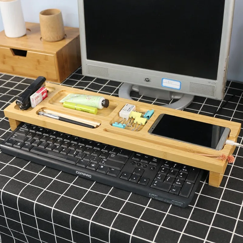 Настольная бамбуковая полка для компьютера офисные принадлежности креативная