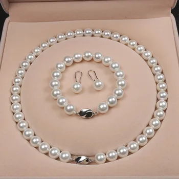 Wholesale Fashion 10 mm White Pearl Jewelry Sets Gift For Mother'S Day