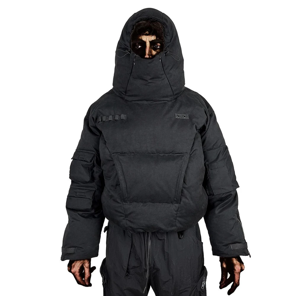 Streetwear Waterproof Men's Bubble Down Coats Blank Custom Multi Pockets Outdoor Black Winter Puffer Jacket For Men_voghion.com