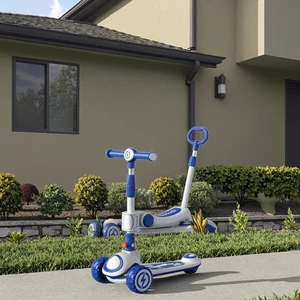 Customized 3-in-1 Kick Scooter for Kids Foldable Aluminium Frame Push Bar Seat Skateboard PU Wheels Lights Foldable Aluminium